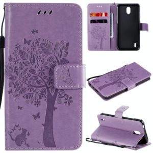 For Nokia 1.3 Tree & Cat Embossed Pattern Horizontal Flip Leather Case with Holder & Card Slots & Wallet & Lanyard(Light Purple) (OEM)