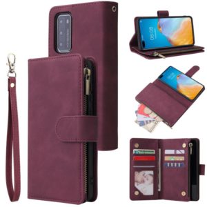 For Huawei P40 Multifunctional Horizontal Flip Leather Case, with Card Slot & Holder & Zipper Wallet & Photo Frame(Red Wine) (OEM)