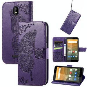 For Vodafone Smart E11 Butterfly Love Flowers Embossed Horizontal Flip Leather Case with Holder & Card Slots & Wallet & Lanyard(Dark Purple) (OEM)