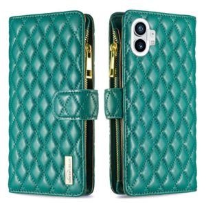 For Nothing Phone 1 Diamond Lattice Zipper Wallet Leather Flip Phone Case(Green) (OEM)