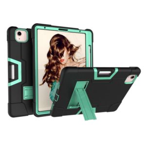 For iPad Air 2022 / 2020 10.9 Contrast Color Robot Shockproof Silicon + PC Protective Case with Holder & Pen Slot(Black + Mint Green) (OEM)