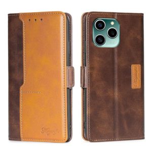 For Honor 60 SE Contrast Color Side Buckle Leather Phone Case(Dark Brown + Gold) (OEM)