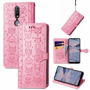 For Nokia 2.4 Lovely Cat and Dog Embossing Pattern Horizontal Flip Leather Case , with Holder & Card Slots & Wallet & Cartoon Clasp & Lanyard(Pink) (OEM)