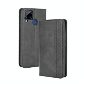 For OPPO Realme C15 Magnetic Buckle Retro Crazy Horse Texture Horizontal Flip Leather Case with Holder & Card Slots & Photo Frame(Black) (OEM)