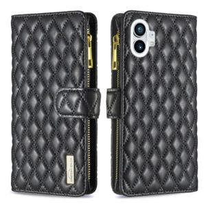 For Nothing Phone 1 Diamond Lattice Zipper Wallet Leather Flip Phone Case(Black) (OEM)