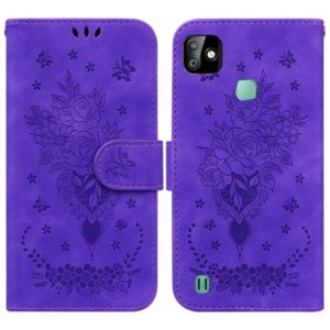 For Infinix Smart HD 2021 X612 Butterfly Rose Embossed Leather Phone Case(Purple) (OEM)