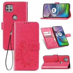 Four-leaf Clasp Embossed Buckle Mobile Phone Protection Leather Case with Lanyard & Card Slot & Wallet & Bracket Function For Motorola Moto G 5G(Magenta) (OEM)