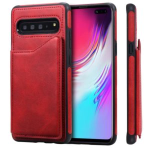 For Galaxy S10 5G Shockproof Calf Texture Protective Case with Holder & Card Slots & Frame(Red) (OEM)