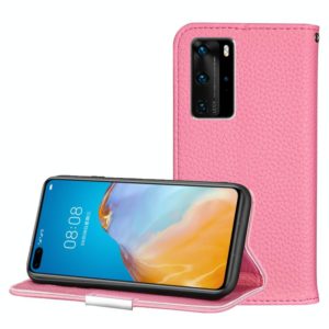 For Huawei P40 Pro Litchi Texture Solid Color Horizontal Flip Leather Case with Bracket & Card Slots & Wallet & Lanyard(Pink) (OEM)