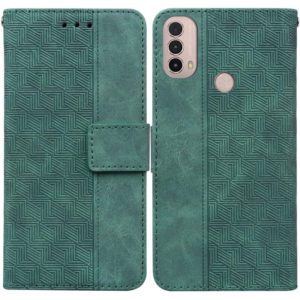 For Motorola Moto E20 / E30 / E40 Geometric Embossed Leather Phone Case(Green) (OEM)