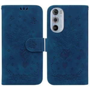 For Motorola Edge+ 2022 / Edge 30 Pro Butterfly Rose Embossed Leather Phone Case(Blue) (OEM)