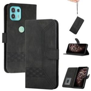 For Motorola Edge 20 Lite Cubic Skin Feel Flip Leather Phone Case(Black) (OEM)