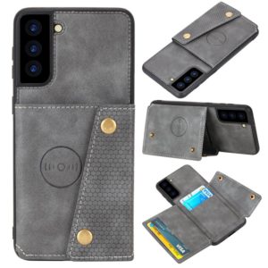 For Samsung Galaxy S21+ 5G Double Buckle PU + TPU Shockproof Magnetic Protective Case with Card Slot & Holder(Grey) (OEM)