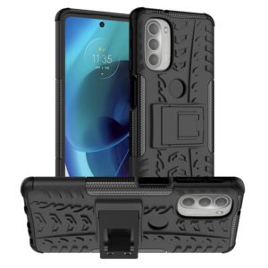 For Motorola Moto G51 5G Tire Texture TPU + PC Phone Case with Holder(Black) (OEM)