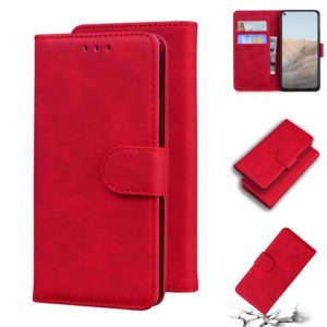 For Google Pixel 5a Skin Feel Pure Color Flip Leather Phone Case(Red) (OEM)