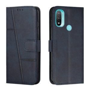 For Motorola Moto E20 / E30 / E40 Stitching Calf Texture Buckle Leather Phone Case(Blue) (OEM)