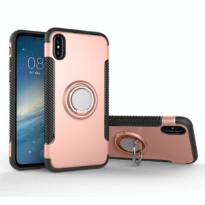 For iPhone X / XS Magnetic 360 Degree Rotation Ring Armor Protective Case(Rose Gold) (OEM)