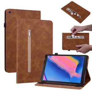 For Samsung Tab A 8.0 2019 8.0 T290 Skin Feel Solid Color Zipper Leather Tablet Case(Brown) (OEM)