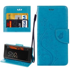 For Sony Xperia XZ Butterflies Love Flowers Embossing Horizontal Flip Leather Case with Holder & Card Slots & Wallet & Lanyard(Blue) (OEM)