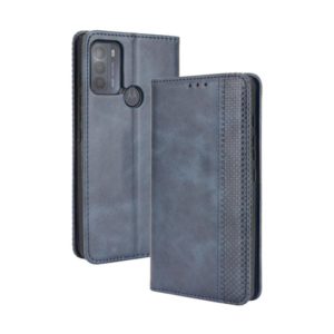 For Motorola Moto G50 Magnetic Buckle Retro Crazy Horse Texture Horizontal Flip Leather Case with Holder & Card Slots & Photo Frame(Blue) (OEM)