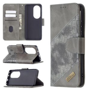For Huawei P50 Pro Matching Color Crocodile Texture Horizontal Flip PU Leather Case with Wallet & Holder & Card Slots(Grey) (OEM)