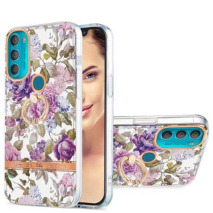 For Motorola Moto G71 5G Ring IMD Flowers TPU Phone Case(Purple Peony) (OEM)