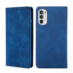 For Motorola Moto G52 4G/G82 5G Skin Feel Magnetic Horizontal Flip Leather Phone Case(Blue) (OEM)