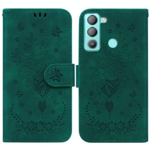 For Tecno Pop 5 Lite BD4 Butterfly Rose Embossed Leather Phone Case(Green) (OEM)
