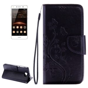 For Huawei Y5II Pressed Flowers Horizontal Flip Leather Case with Magnetic Buckle & Holder & Card Slots & Wallet(Black) (OEM)
