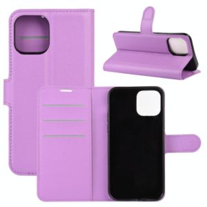 For iPhone 12 mini Litchi Texture Horizontal Flip Protective Case with Holder & Card Slots & Wallet(Purple) (OEM)