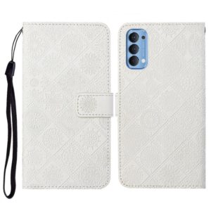 For OPPO Reno4 Ethnic Style Embossed Pattern Horizontal Flip Leather Case with Holder & Card Slots & Wallet & Lanyard(White) (OEM)