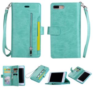 For iPhone 8 Plus & 7 Plus Multifunctional Zipper Horizontal Flip Leather Case with Holder & Wallet & 9 Card Slots & Lanyard(Mint Green) (OEM)