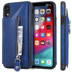 For iPhone XR Solid Color Double Buckle Zipper Shockproof Protective Case(Blue) (OEM)