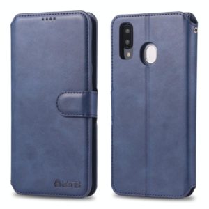 For Galaxy A30 / A20 AZNS Calf Texture Magnetic Horizontal Flip PU Leather Case with Holder & Card Slots & Photo Frame(Blue) (AZNS) (OEM)