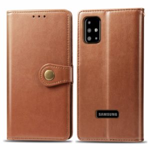 For Galaxy A51 Retro Solid Color Leather Buckle Phone Case with Lanyard & Photo Frame & Card Slot & Wallet & Stand Function(Brown) (OEM)