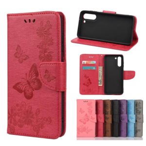 For Samsung Galaxy S21 FE Butterflies Embossing Horizontal Flip Leather Case with Holder & Card Slots & Wallet(Red) (OEM)