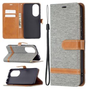 For Huawei P50 Color Matching Denim Texture Horizontal Flip Leather Case with Holder & Card Slots & Wallet & Lanyard(Grey) (OEM)