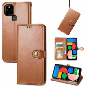 For Google Pixel 5a 5G Solid Color Leather Buckle Phone Case with Lanyard & Photo Frame & Card Slot & Wallet & Stand Function(Brwon) (OEM)
