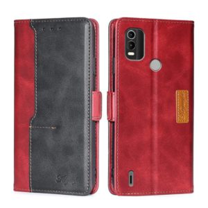 For Nokia C21 Plus Contrast Color Side Buckle Leather Phone Case(Red + Black) (OEM)