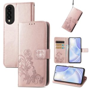 For Huawei nova 8 SE Youth Four-leaf Clasp Embossed Buckle Mobile Phone Protection Leather Case with Lanyard & Card Slot & Wallet & Bracket Function(Rose Gold) (OEM)