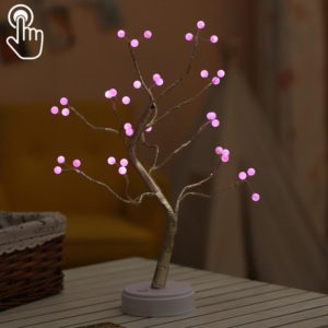 36 LEDs Pearl Tree Copper Wire Table Lamp Creative Decoration Touch Control Night Light (Pink Light) (OEM)