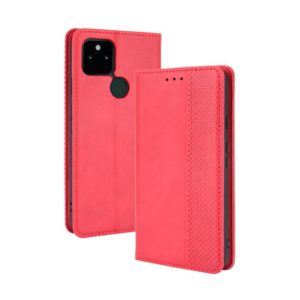 For Google Pixel 5a 5G Magnetic Buckle Retro Pattern Horizontal Flip Leather Case with Holder & Card Slot & Wallet(Red) (OEM)