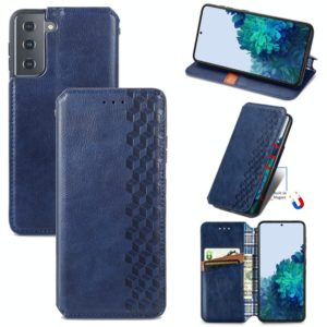 For Samsung Galaxy S21 5G Cubic Grid Pressed Horizontal Flip Magnetic PU Leather Case with Holder & Card Slots & Wallet(Blue) (OEM)
