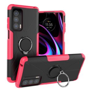 For Motorola Edge 2021 Armor Bear Shockproof PC + TPU Phone Protective Case with Ring Holder(Rose Red) (OEM)