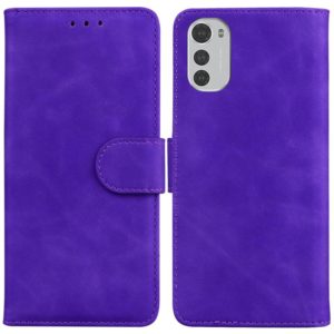 For Motorola Moto E32 Skin Feel Pure Color Flip Leather Phone Case(Purple) (OEM)