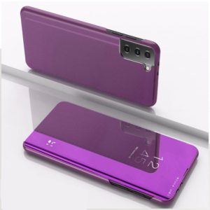 For Samsung Galaxy S21 5G Plated Mirror Horizontal Flip Leather Case with Holder(Purple) (OEM)