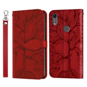 For Huawei Y6 (2019) Life of Tree Embossing Pattern Horizontal Flip Leather Case with Holder & Card Slot & Wallet & Photo Frame & Lanyard(Red) (OEM)