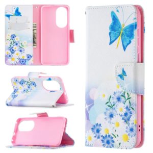 For Huawei P50 Colored Drawing Pattern Horizontal Flip Leather Case with Holder & Card Slots & Wallet(Pansy) (OEM)