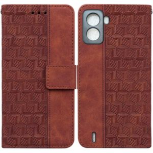For Tecno Pop 6 No Fingerprints Geometric Embossed Leather Phone Case(Brown) (OEM)