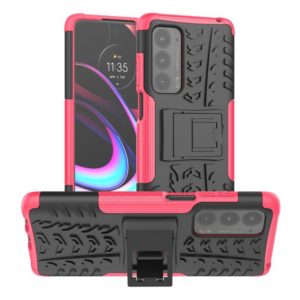 For Motorola Edge (2021) Tire Texture Shockproof TPU+PC Protective Case with Holder(Pink) (OEM)